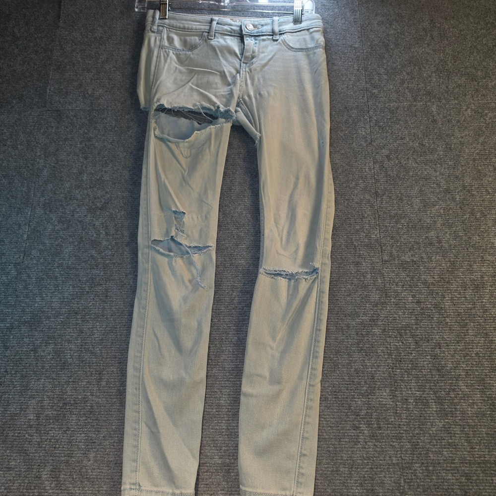 Hollister Skinny Jeans Women 3S Light Blue Good Distressed Low Rise W26 L27